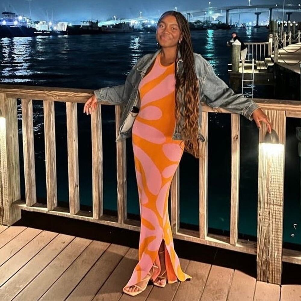 SOLID & STRIPED Carnation Pink Clementine Orange Sia Maxi Dress Size Small